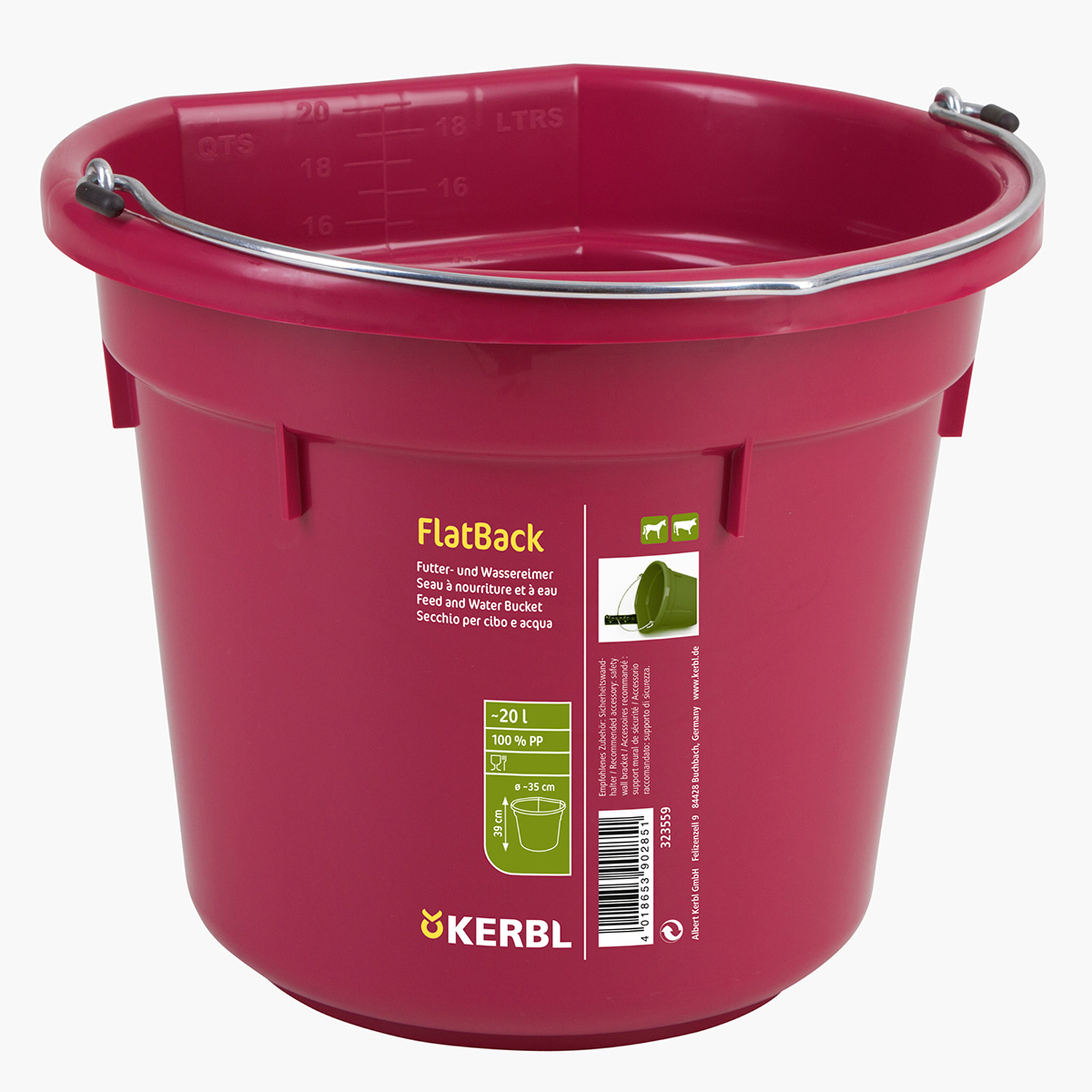 Raspberry Pink Kerbl rehu- ja vesiämpäri suoralla takareunalla n. 20 l