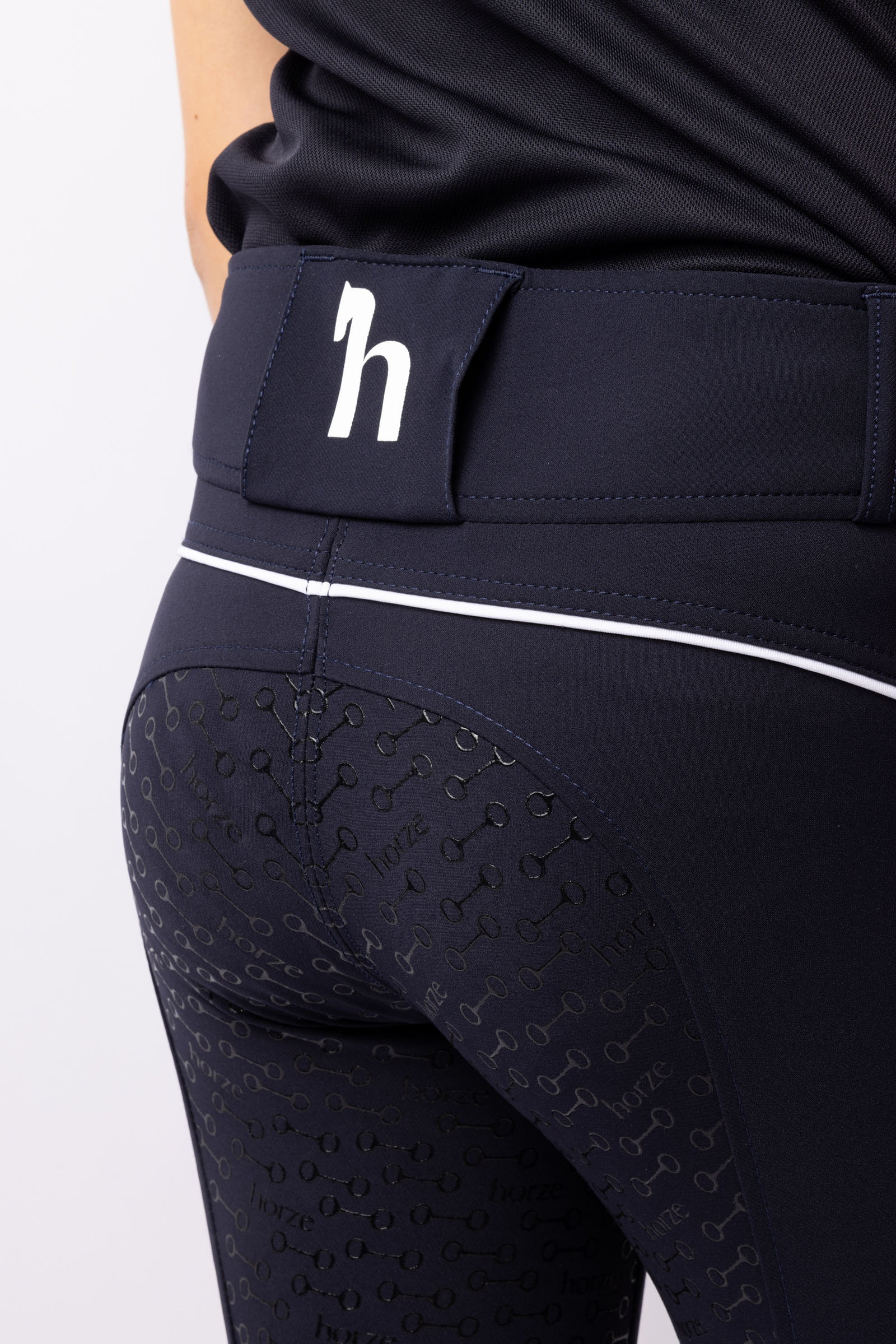 Horze Aubrey lasten ratsastushousut korkealla vyötäröllä ja silikonipainatetuilla kokopaikoilla