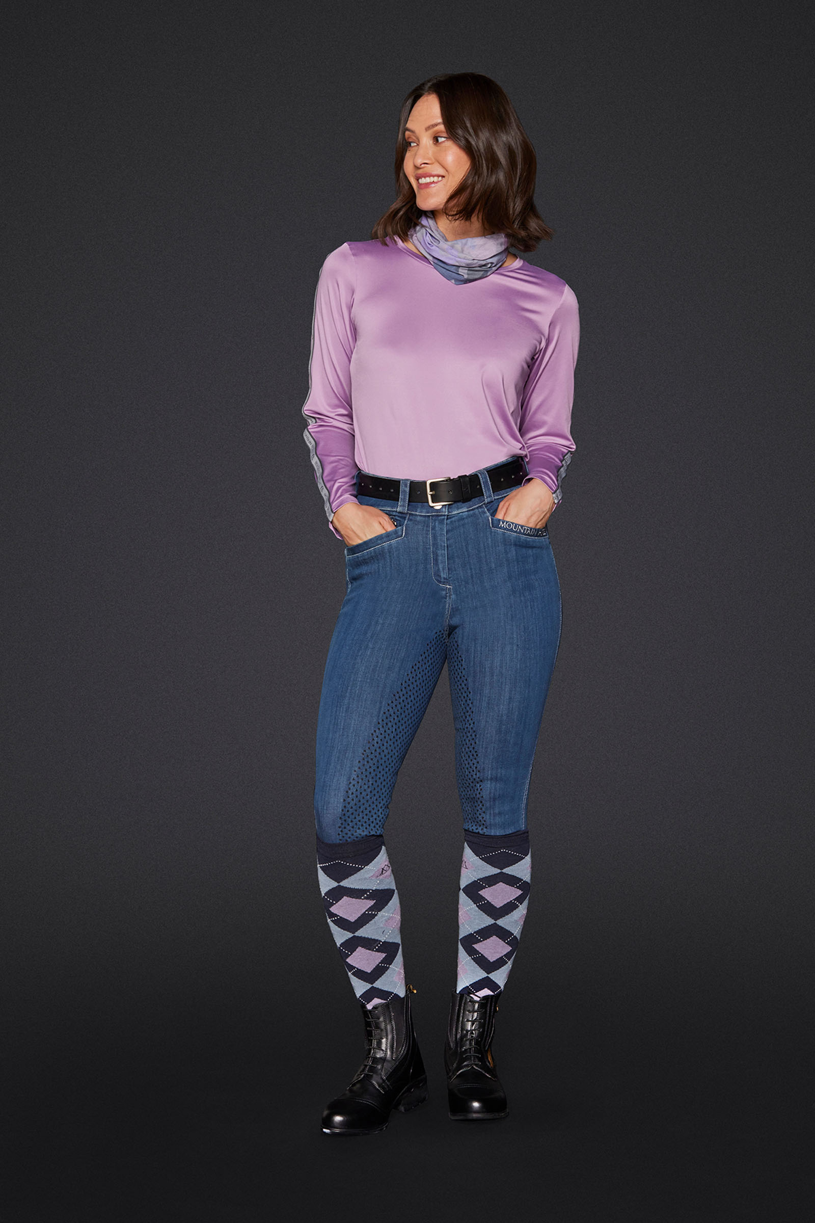 Mountain Horse Dream naisten farkkukankaiset ratsastushousut täydellä paikalla