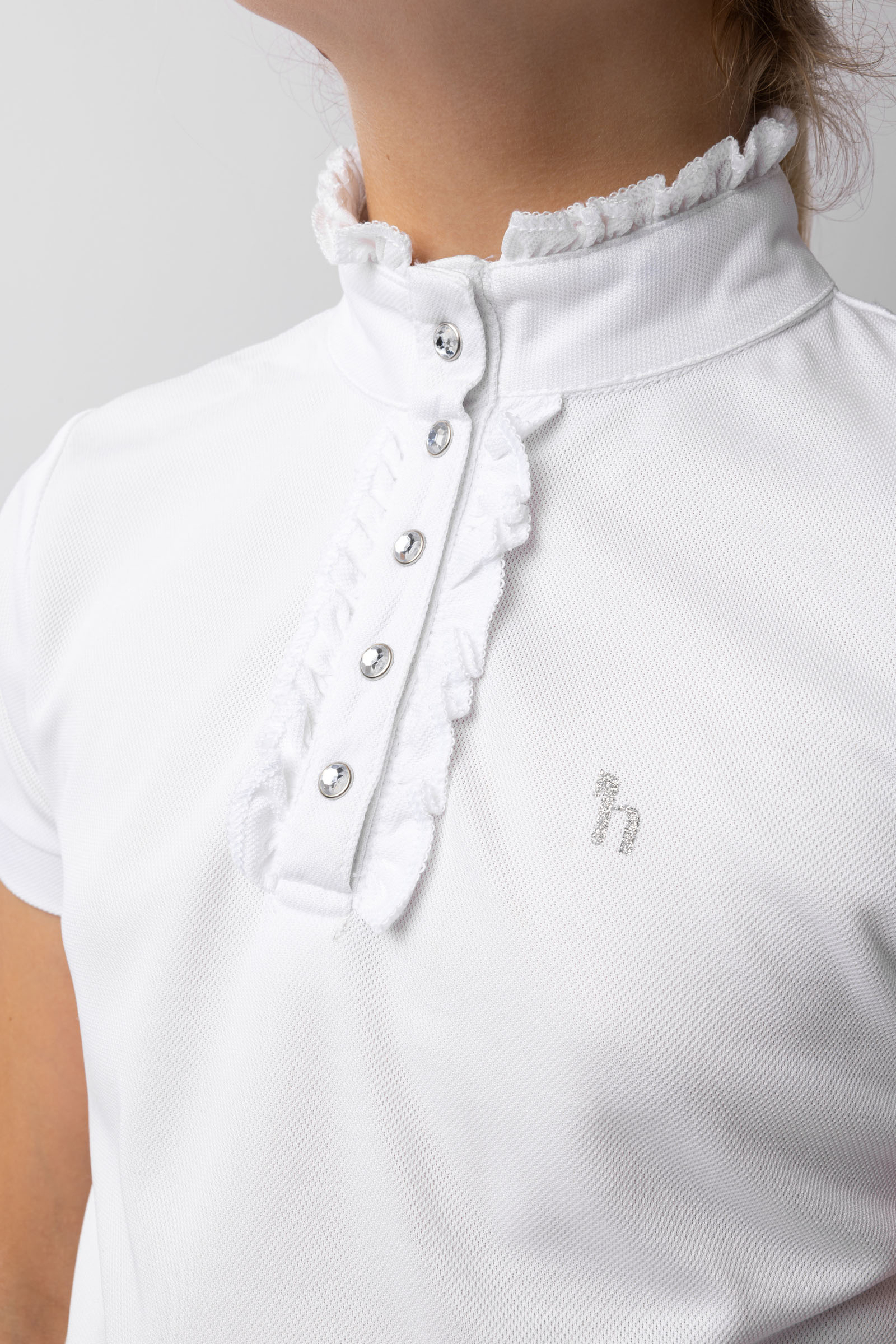 Horze Christel lasten lyhythihainen kilpailupaita röyhelöillä