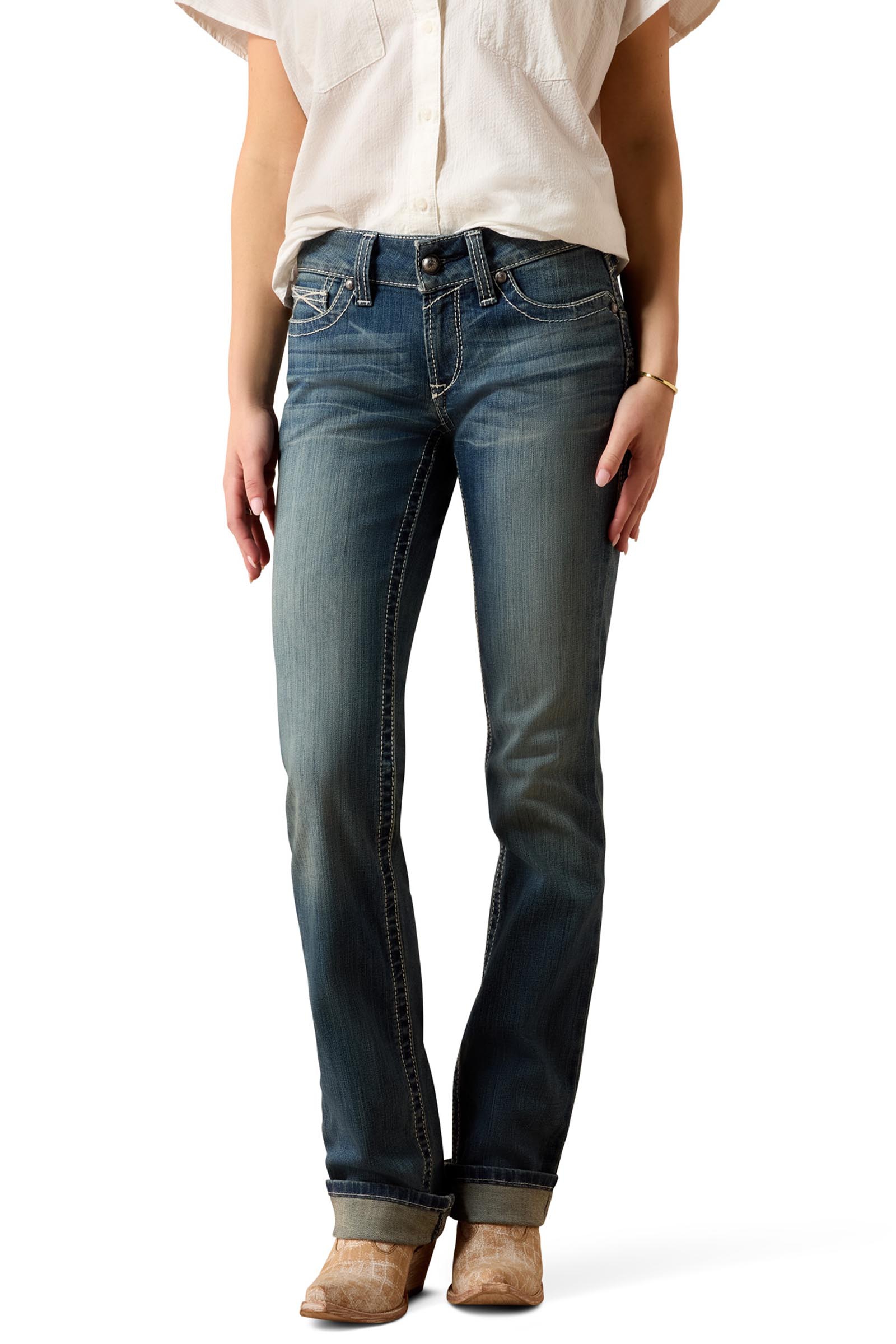 Ariat R.E.A.L. Mid Rise Stretch Icon Stackable Straight Leg Naisten suoralahkeiset farkut