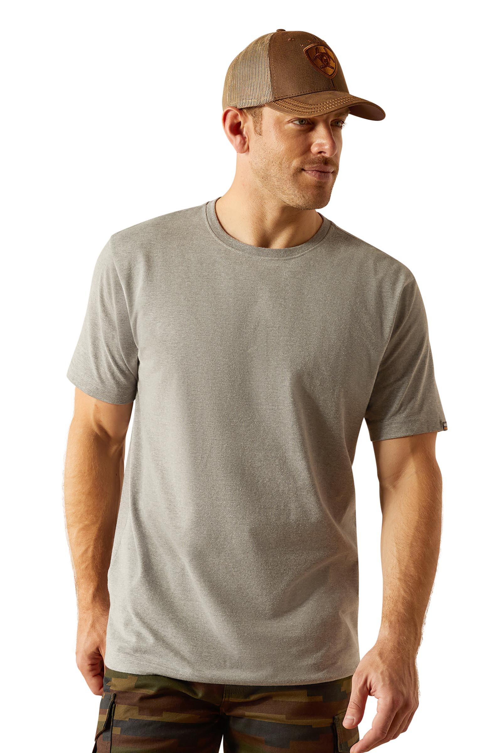 Grey Heather Ariat Rebar Cotton Strong Standard Miesten T-paita