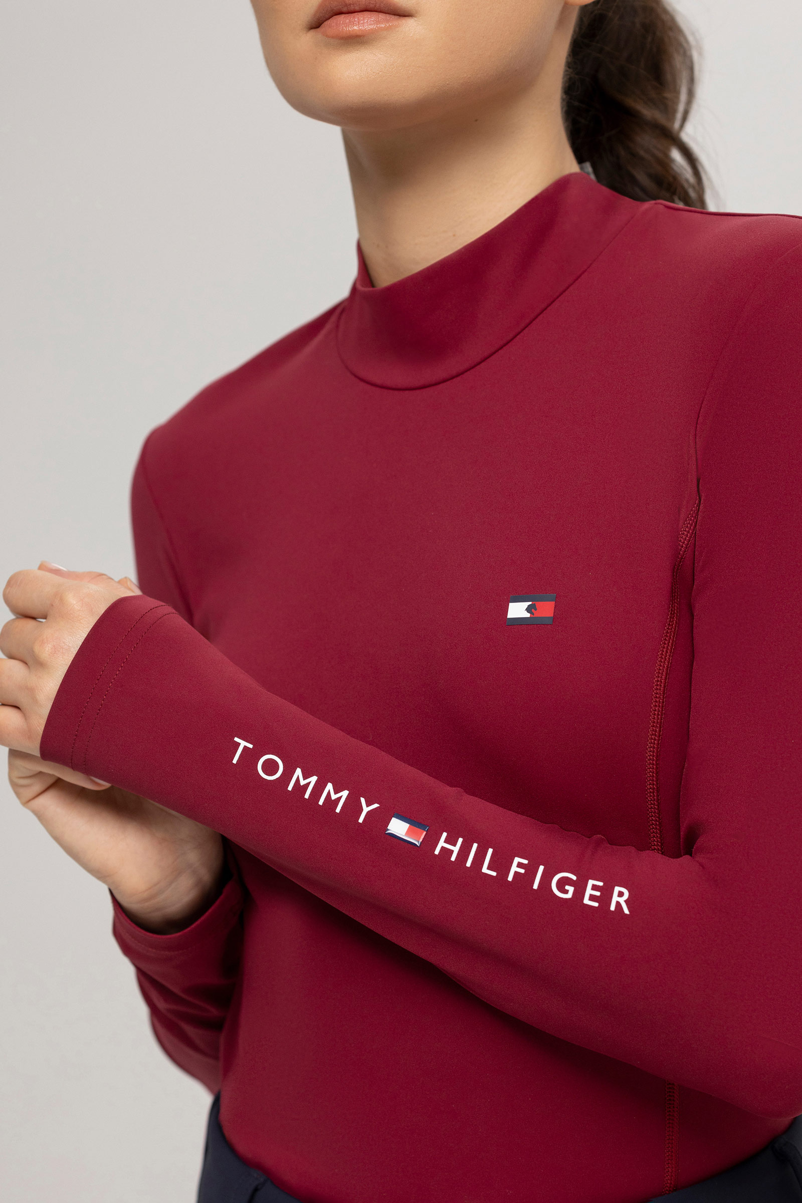 Tommy Hilfiger Equestrian pitk&auml;hihainen paita, jossa korkea kaulus naisille