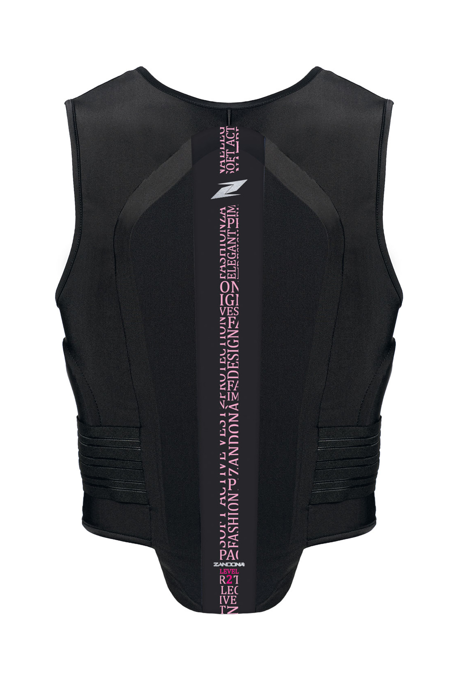 Black/Light Pink Stretch Zandona Soft Vest Pro lasten turvaliivi selkäpanssarilla