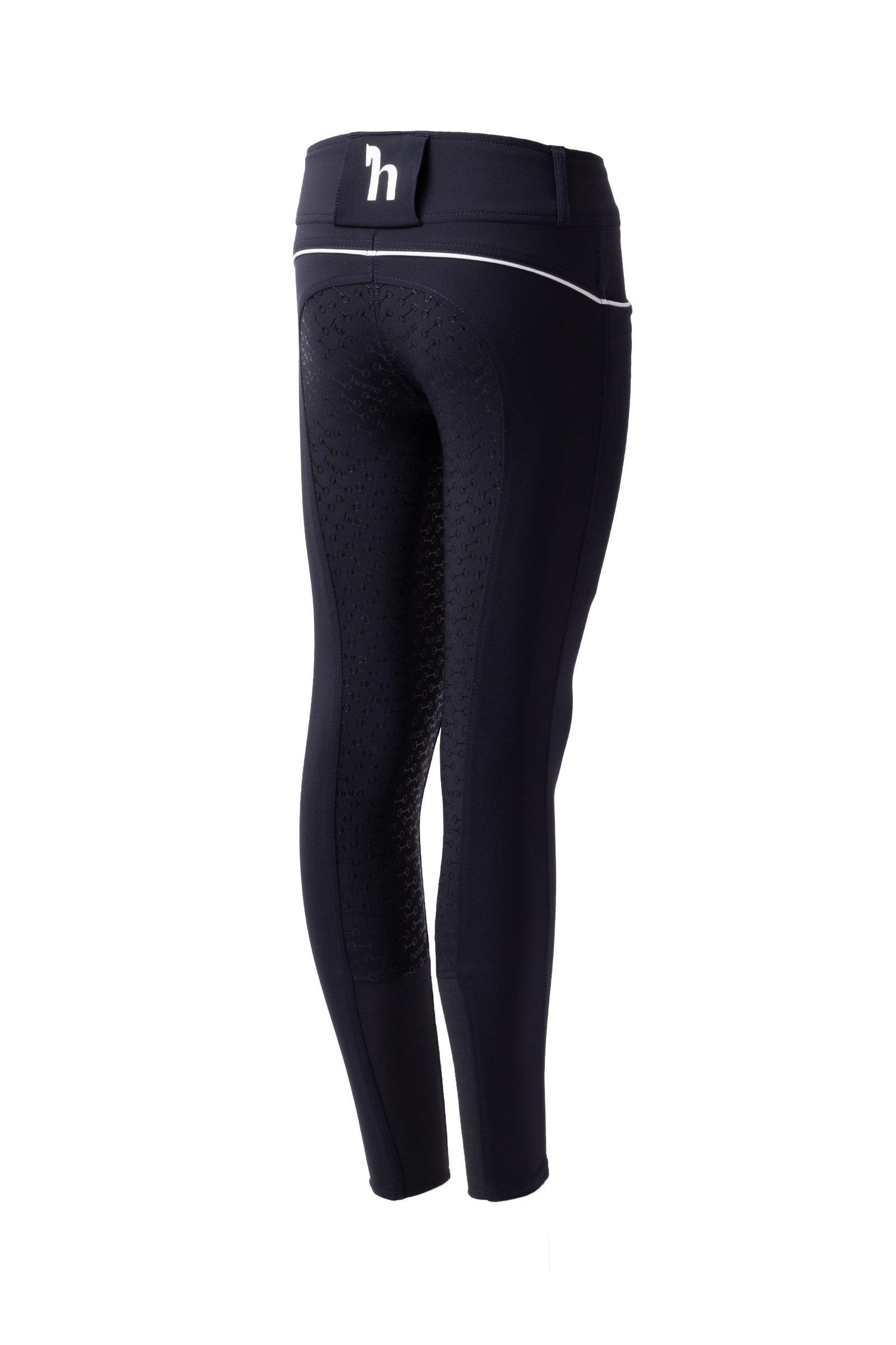 Horze Aubrey lasten ratsastushousut korkealla vy&ouml;t&auml;r&ouml;ll&auml; ja silikonipainatetuilla kokopaikoilla