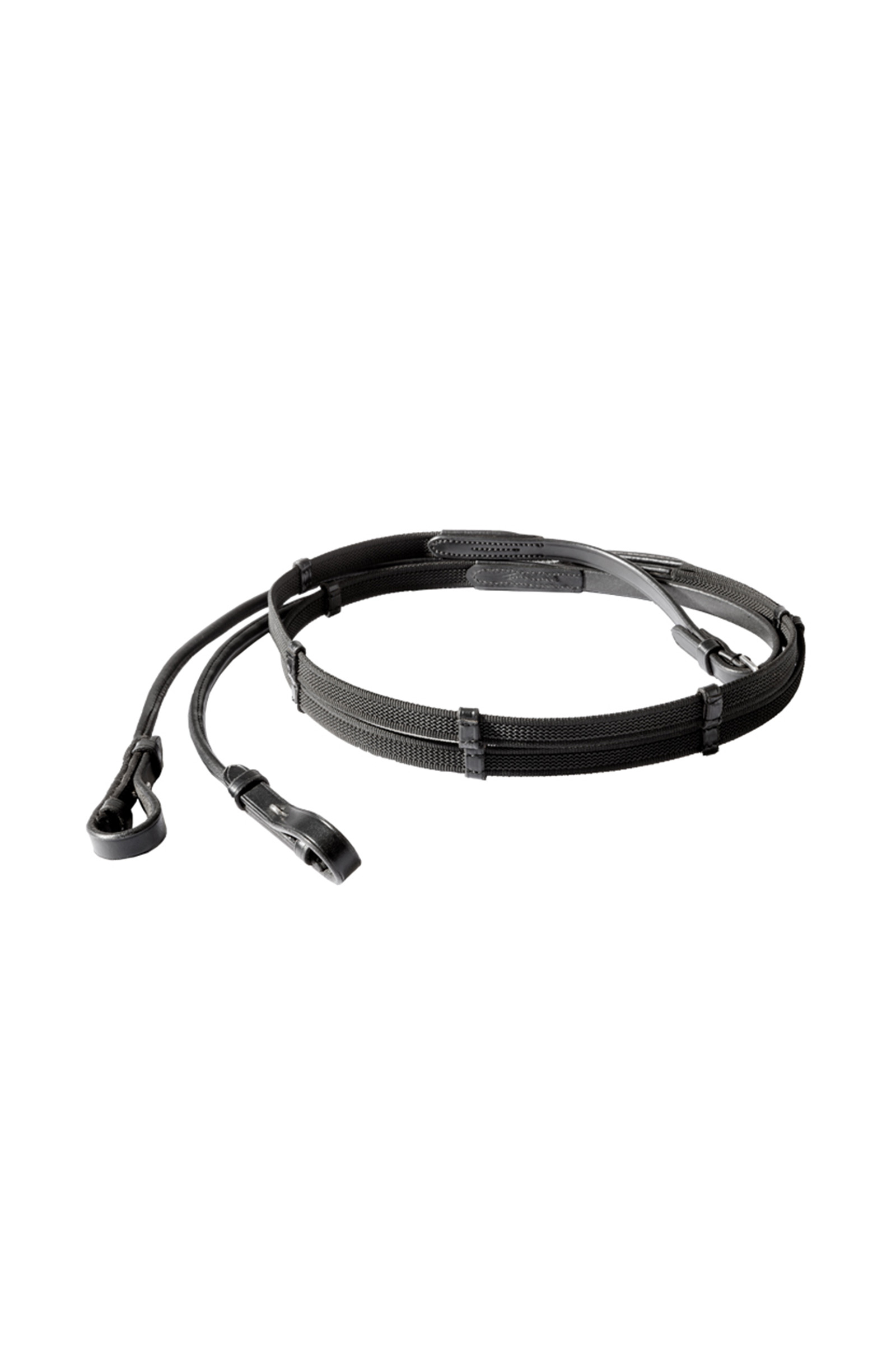 Black Kavalkade Round Stitched Rubberised Reins