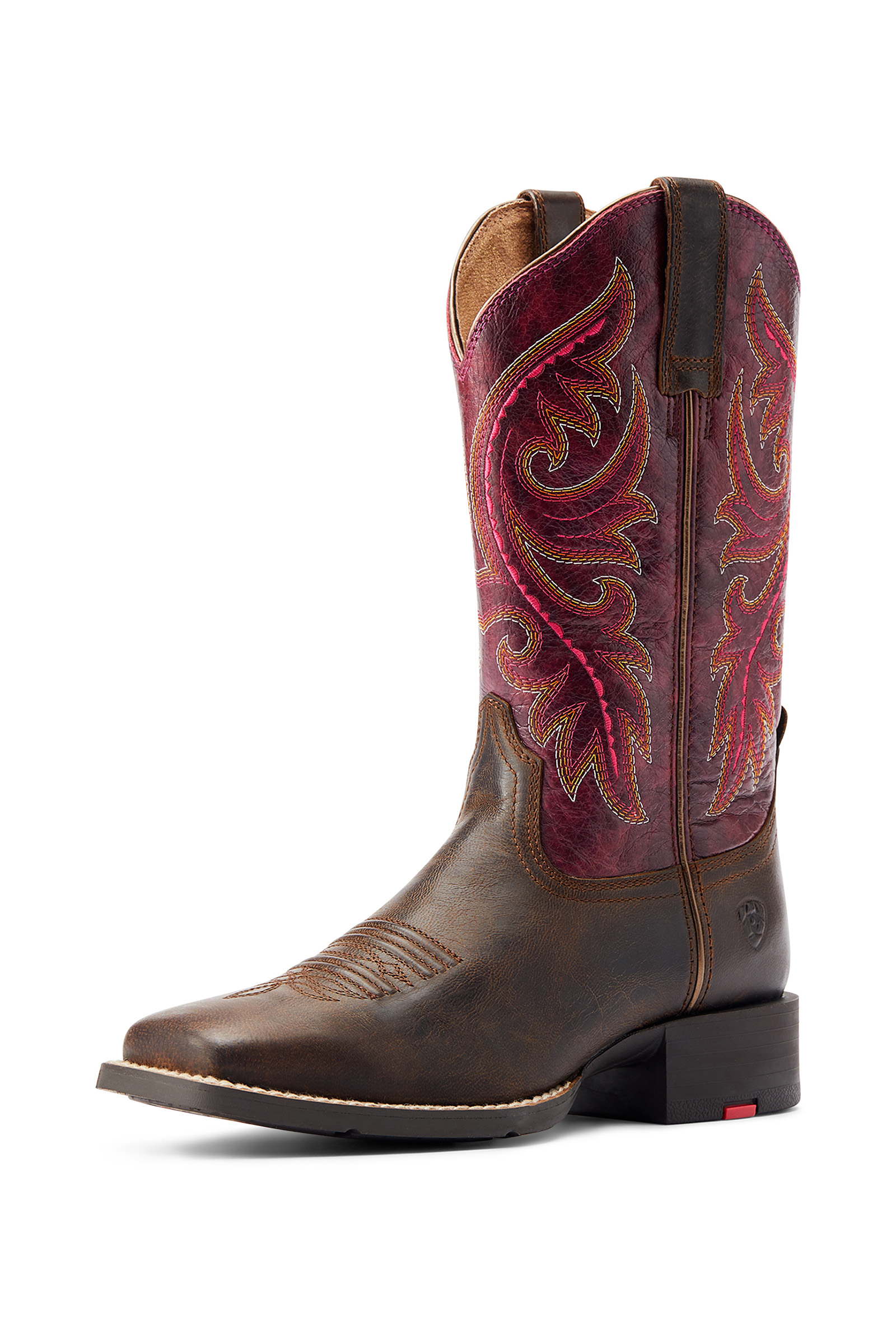 Dark Brown/Pink Ariat Round Up naisten western-saappaat takavetoketjulla